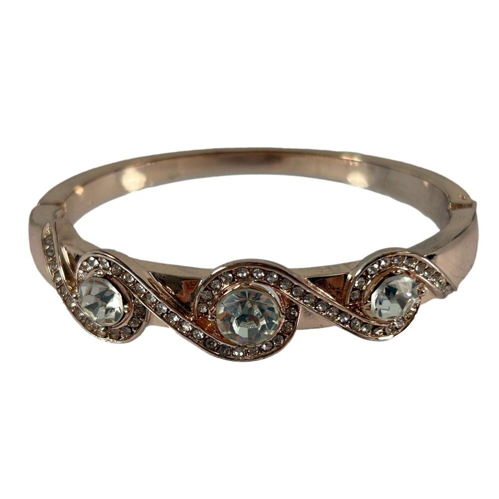 Charter Club Bracelet Bangle Hinge Gold Tone Crystal Delicate Dressy Wedding